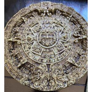 Zarebski Mayan Aztec Calendar Stone Carving Green Malachite Wall Yard Art